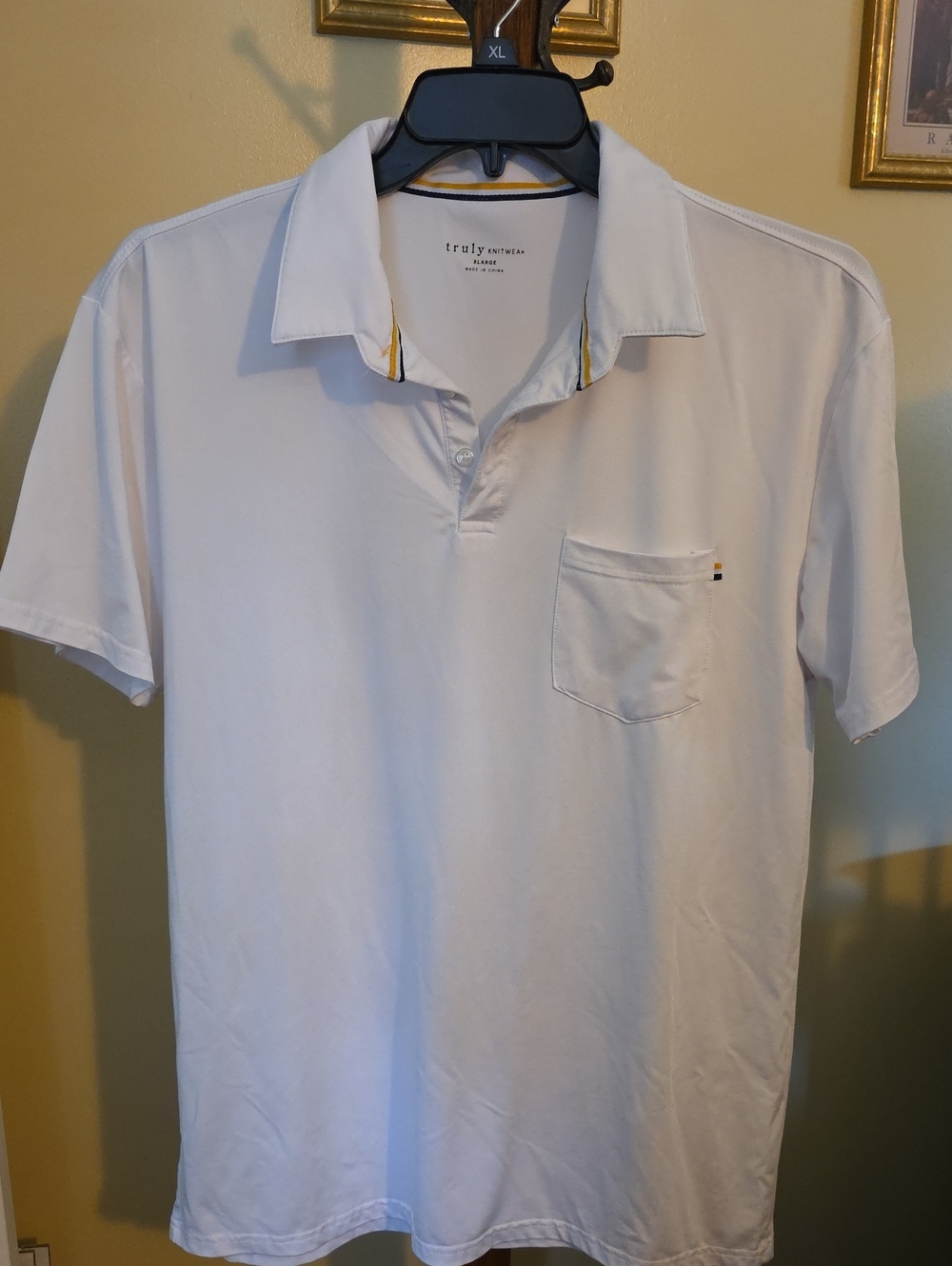TRULY Men's White Polo with Chest Pocket and Subtle Trim